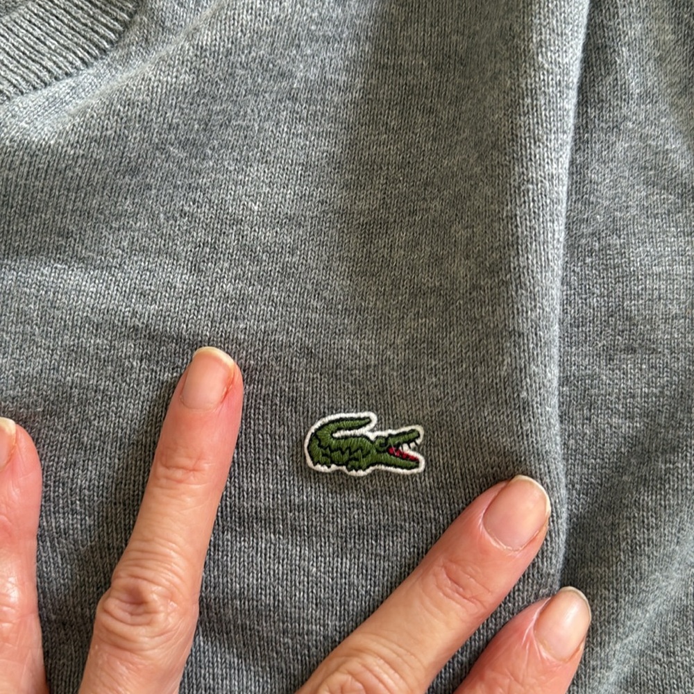 Lacoste Gray V-Neck Sweater Classic Knit - Picture 4 of 5